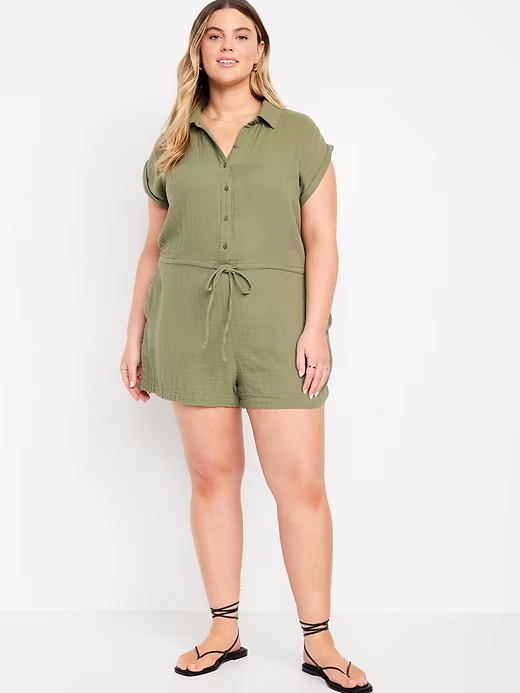 Old Navy Crinkle Gauze Romper Womens XL Petite Green Lightweight NEW | eBay