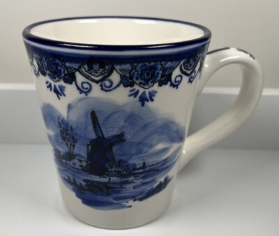 DELFTWARE Royal Twickel KAFFEETASSE blau/weiß Windmühle Szene 3,5 Zoll hoch Exzellenter Zustand