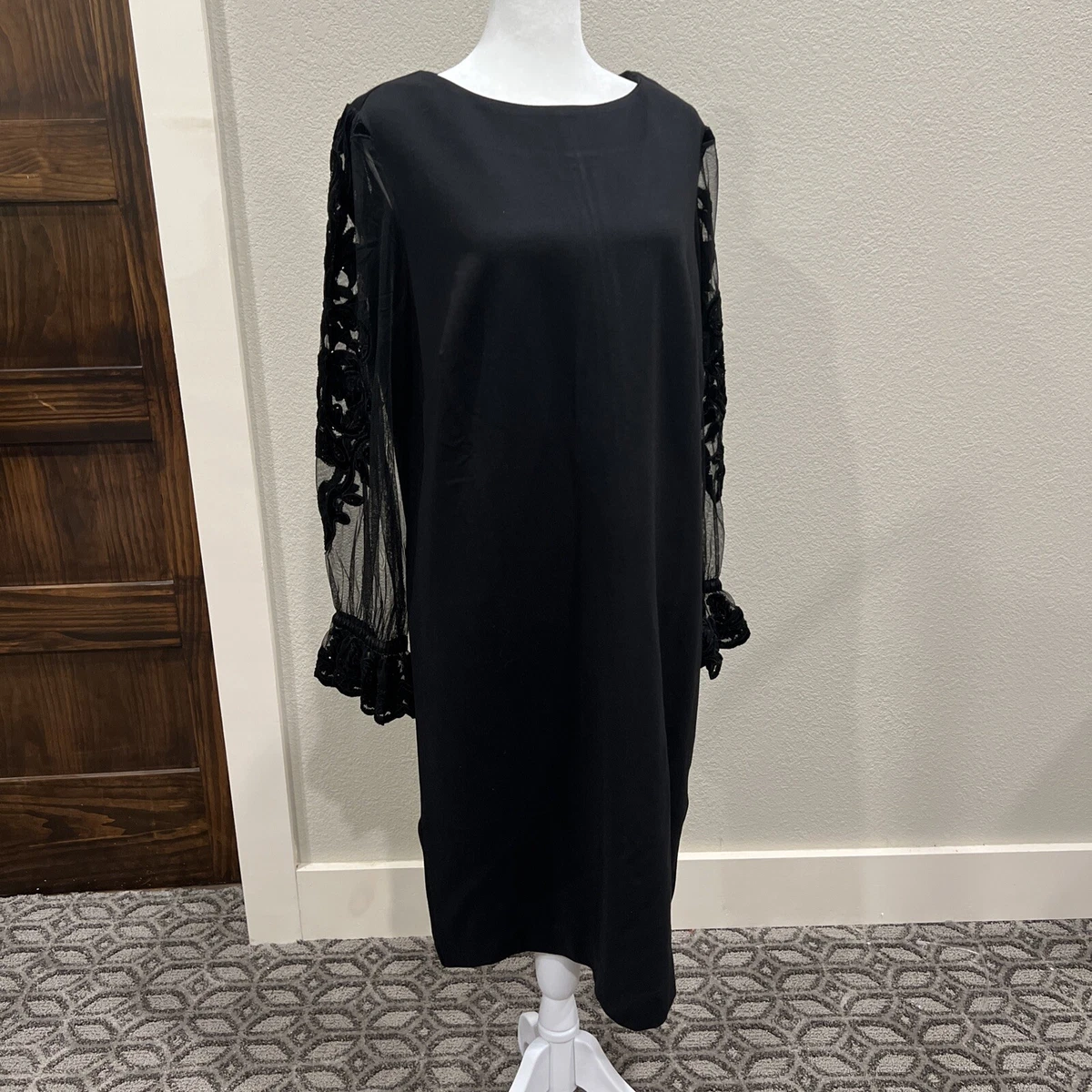 Chico Dress Women Size 2 Black Short Velvet Appliqu NWT