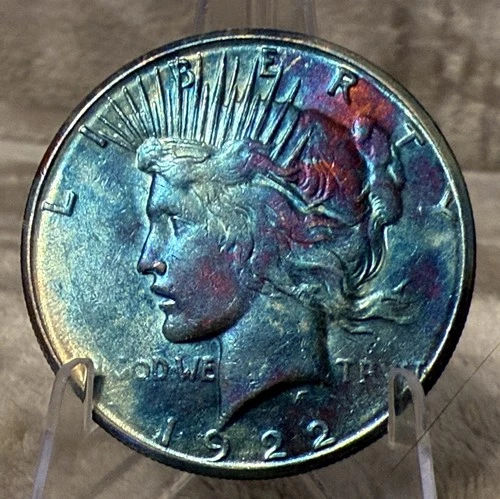 1922 S Peace Dollar Gem BU Monster Toned Rainbow Toning #2716