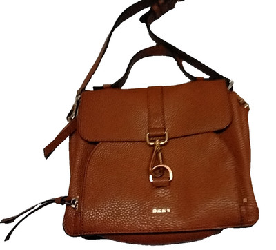 DKNY Tan Pebbled Leather Flap Crossbody Bag Purse Handbag