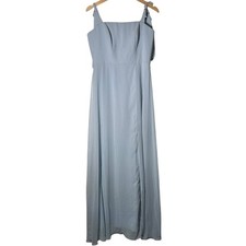 Dessy Collection Tie-Shoulder Chiffon Maxi Dress with Front Slit in Mist 10 NWT