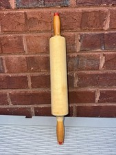 Vintage 18.25&rdquo; Rustic Farmhouse Red Tip Handled Wooden Rolling Pin Primitive
