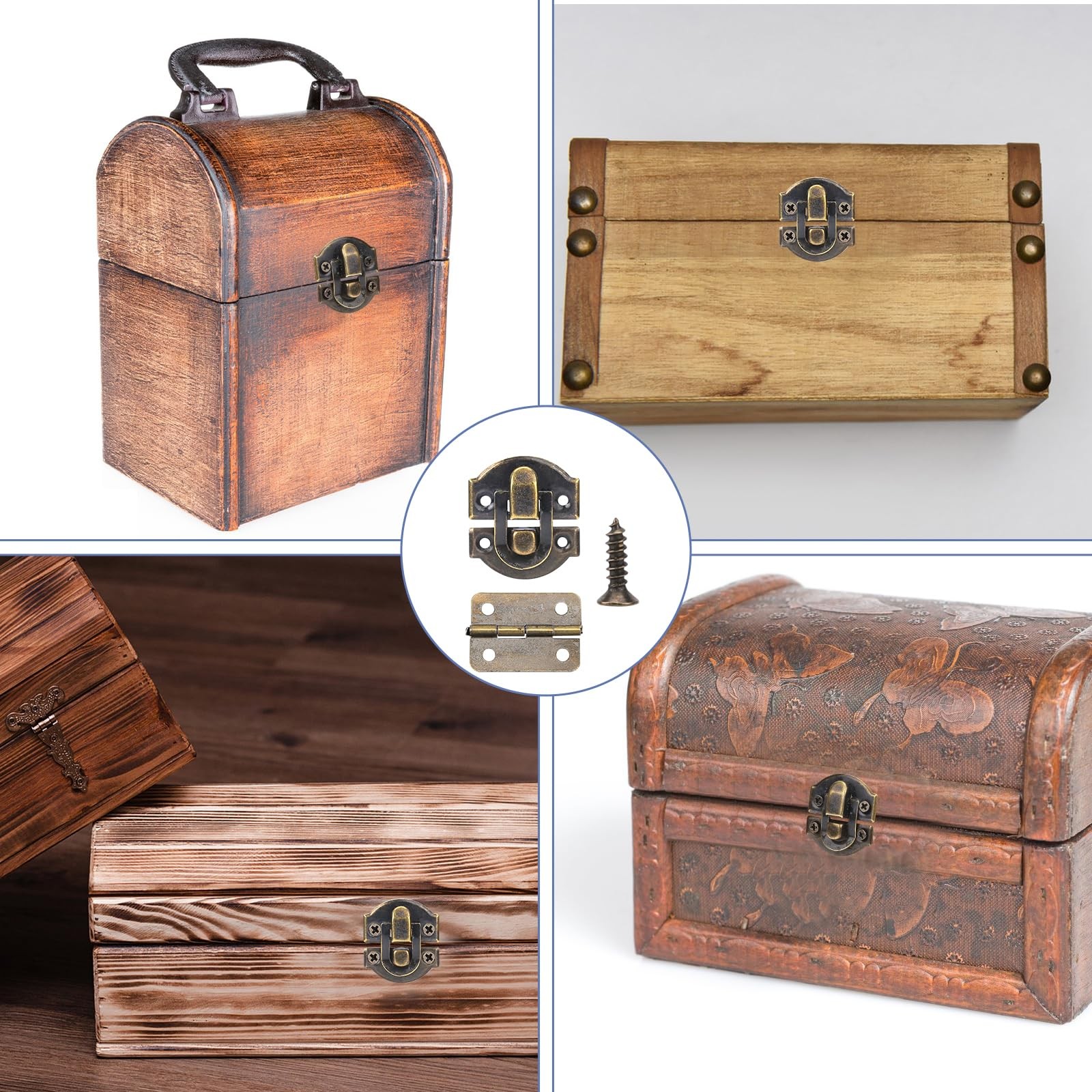 Antique Bronze Wooden Box Hinges and Latches with Matching Style B 