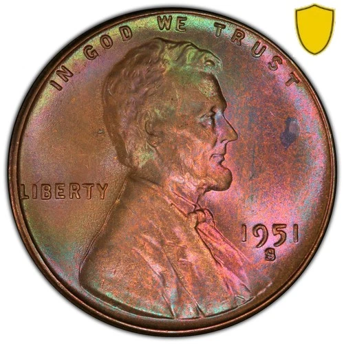 1951 S Toned Lincoln Cent PCGS MS 65 BN See Video Toning Coin 1C