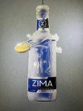 Vintage Zima Beer Bottle Metal Tin Sign 35” Advertising Lemon Splash Bar Decor