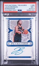 2023 NATIONAL TREASURES PENMANSHIP #JBR JALEN BRUNSON 03/35 PSA 7 AUTO 9