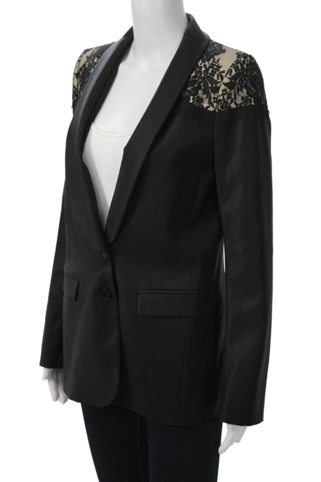 Blazer Patrizia Pepe Mujer Negro Floral Mezcla Lana Botón Manga Larga Talla S Foto 2 de 4