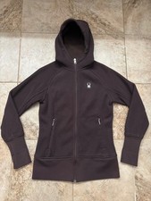Spyder Core Womens Full Zip Fleece Hoodie Size M Brown Waffle Knit EUC