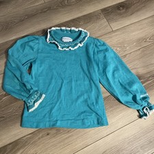 Vintage 80's Girls Oshkosh Teal Blue Mock Turtleneck Shirt Girl 6 Made In USA