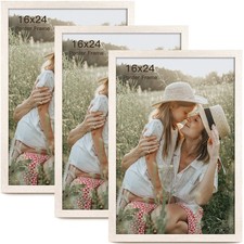 Momentworth 16x24 Frame Set of 3, White Wood Grain 16x24 Poster Frame for Galler