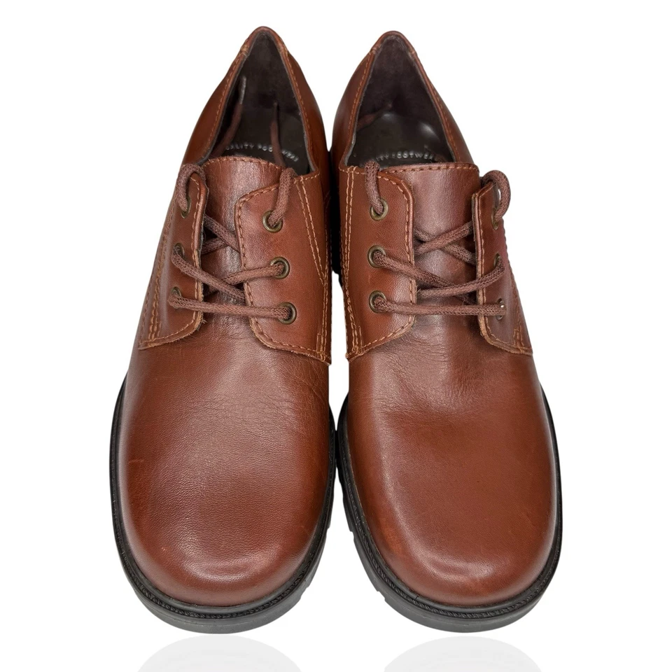 Zapatos Oxford Bass Marrón Cuero Tacón 6.5 Suela De Colección Años 90 Y2K Gruesos Foto 3 de 4