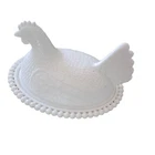 Vtg. Indiana White Milk Glass Chicken Hen on Nest Covered Bowl Candy Dish 7”