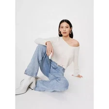 Womens Nasty Gal White Ribbed Sweater sz S M