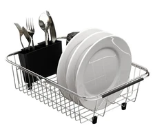 TESOT Adjustable Over Sink Dish Rack Stainless Steel Dish Drying Rack On Coun...