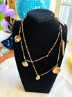Vtg SEASHELL NECKLACE Snail Clam Mussel Etc Gold Tone Dangle 32" Shells BEACH
