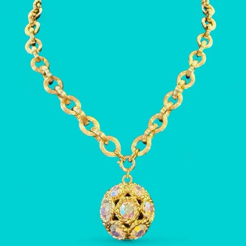 Collana Vintage Sarah Coventry Catena Oro Cristallo Rhinedtone Statement - Foto 3 di 6