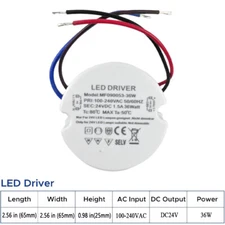 Round LED Driver 12W 15W 24W 30W 36W 12V 24V DC Light Transformer Power Supply