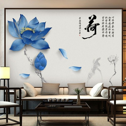 Huge Wall Stickers Blue Lotus Living Bedroom Home Decoration Mural Poster Decals - Picture 3 of 11