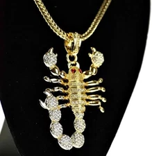 Scorpion Chain Iced Pendant Gold Plated Scorpio Simulated CZ Franco Necklace 36"