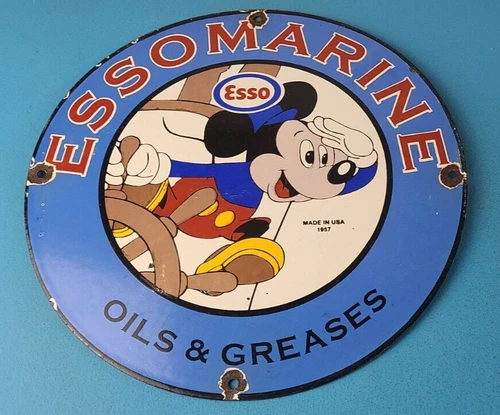 Vintage Esso Gasoline Sign - Mickey Mouse Service Station Porcelain Gas Sign
