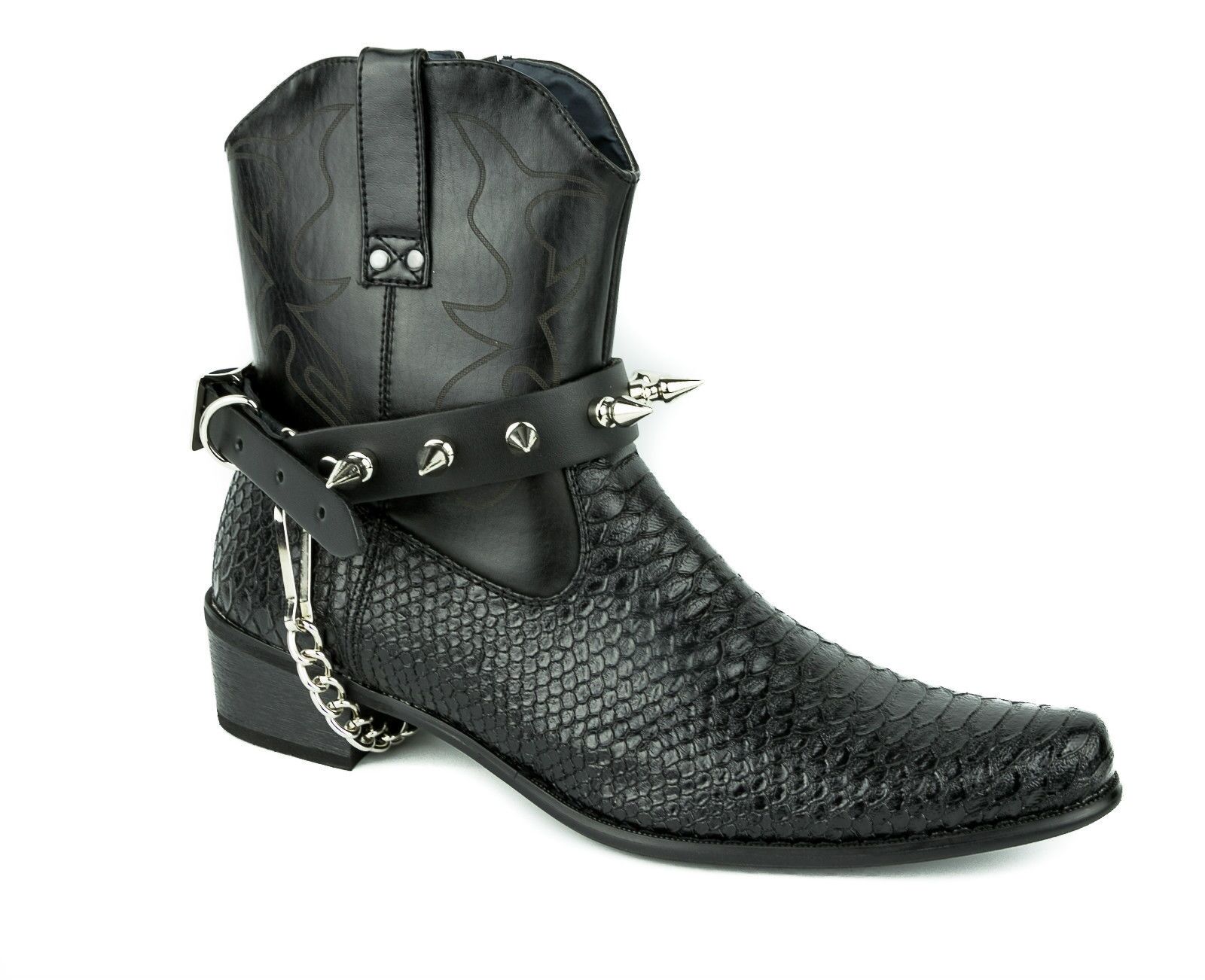 Spike Boot Strap Premium Leather Chain Punk Heels Gothic Militar