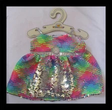 Build a Bear Great Wolf Lodge Rainbow Silver Flip Sequin 25th Birthday Paw Dress
