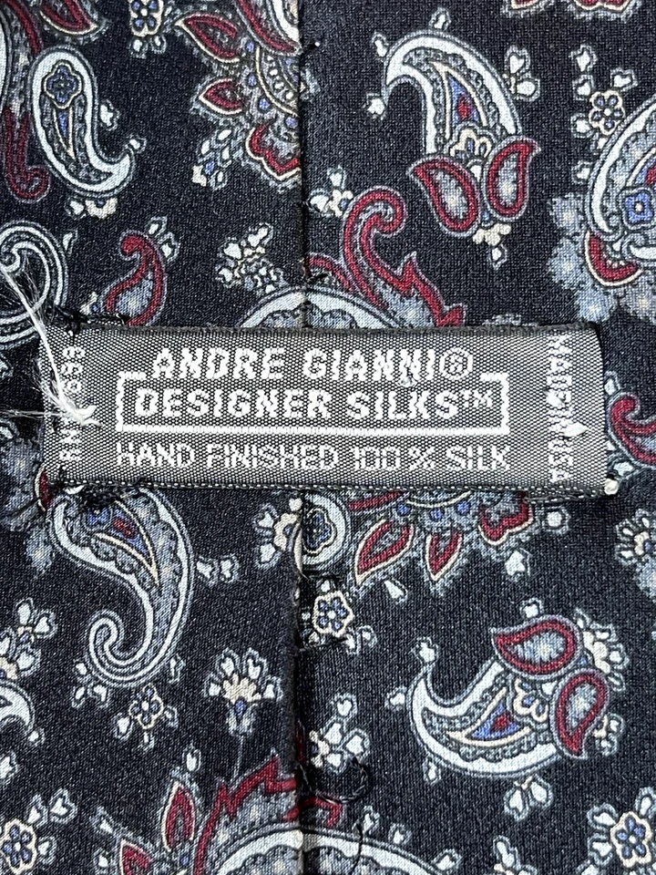 Corbata Andre Gianni Negra Gris Roja Cachemira 100% Seda Acabada a Mano EE. UU. 3.5" 58" Foto 3 de 4