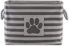 Bone Dry Pet Storage Collection Striped Paw Patch Bin, Medium Rectangle, Gray 
