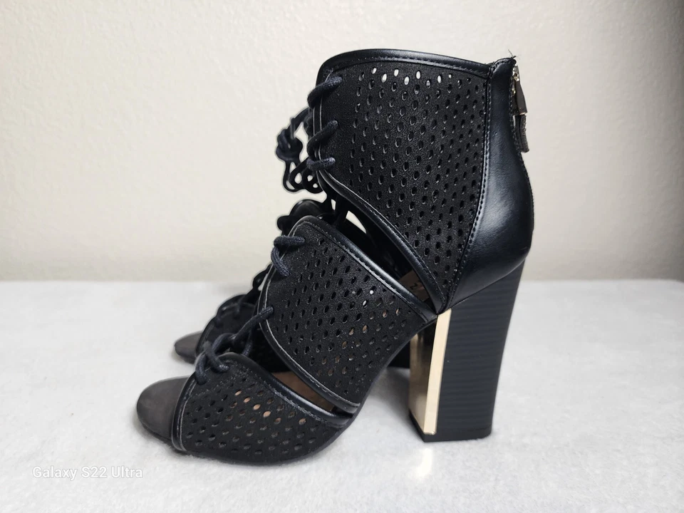 Call It Spring Women's Fasshion Booties Open Toe Lace Up Zip Heels Black Size 7 - Image 3 of 4