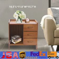 Bedside End Table Nightstand w/ Drawers + Open Shelf / Sofa Side Stand Cupboard