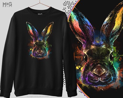 Happy Bunny Aquarell Sweatshirt Ostern Hase Grafik Kunst Animal Print Pullover