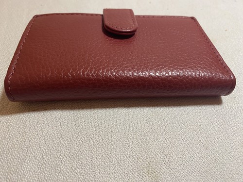 Kane Genuine Pebble Leather Credit Card Case Wallet Magnetic Closure Burgundy - Picture 4 of 9