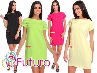 Damen Etuikleid mit Reißverschluss Kurzarm Tunika Minikleid One Size 8-12 2437