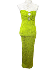 Pretty Little Thing Maxi Dress Women’s UK Size 10 Green Front Knot Twist Cut-Out