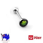 Four Leaf Clover Logo Tongue Bar Picture Tongue Ring Body Piercing Jewellery