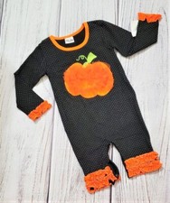 INFANT NWOT HALLOWEEN BOUTIQUE BLACK ORANGE RUFFLE PUMPKIN ROMPER - 12/18 MOS.