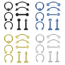 8 Pcs Surgical Steel Nose Ring Eyebrow Lip Studs Earrings Body Piercing Set 16G