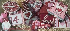 Set 12 DIY Vintage Retro Valentines Wood Victorian Valentine Ornaments