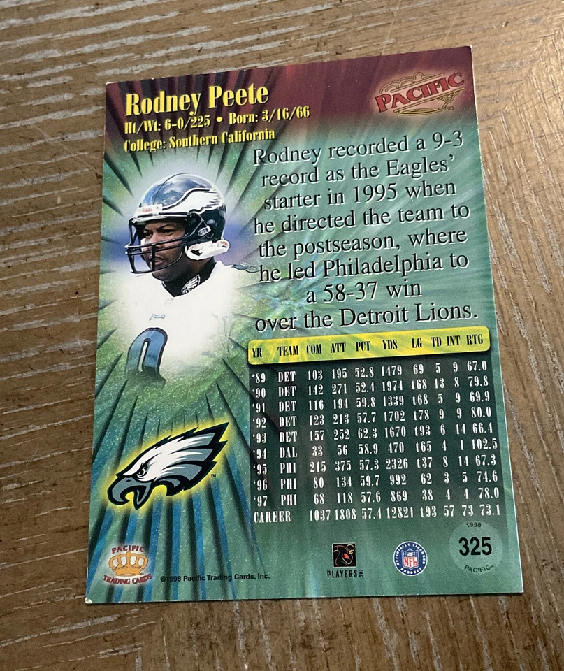 Rodney Peete 1998 Pacific #325 - Image 2 of 2