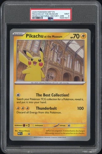 2026 POKEMON MEP EN-ME BLACK STAR PROMO PIKACHU AT THE MUSEUM PSA 9