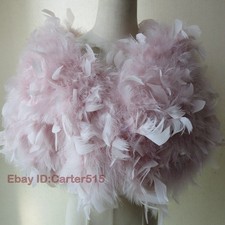 Real Ostrich Feather Fur Cape Shrug Bride Wedding Dinner Shawl Fluffy Light Pink