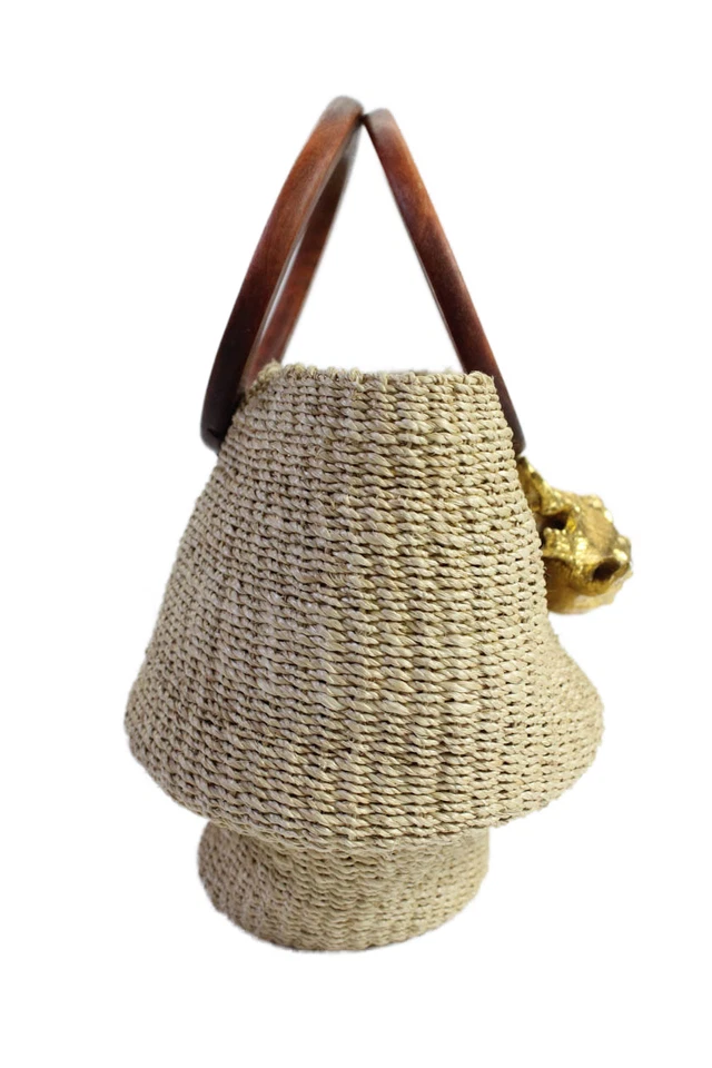 Bolso de mano Aranaz para mujer con apliques de rafia parte superior abierta beige Foto 4 de 4