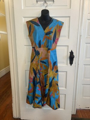 $228 PennyBlack Mela Dress Midi Cotton Poplin Fit & Flate Multicolor Floral US 6