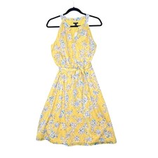NWT Ann Taylor Yellow Tropical Toile Floral Halter Dress Size 4 Wedding Party