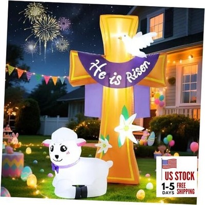 Easter Inflatables Outdoor Decorations, 8FT He is Risen Cross Inflatable with 
