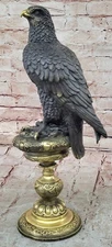 Hot Cast Bronze Eagle on Golden Pedestal Signed Original Wildlife Birds Art Milo