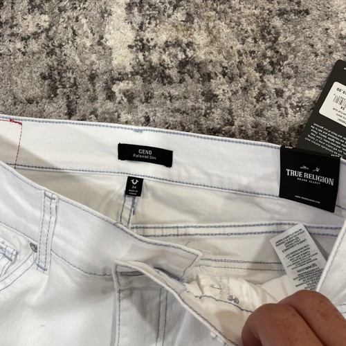 True Religion Men's Size 34 x 32 "Geno" Relaxed Slim Flap Optic White Jeans New - Picture 4 of 5