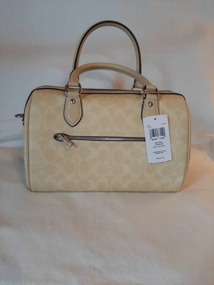 蔻驰 Rowan 挎包/斜挎包签名/干草/银色;CV961;全新带标签:零售价 398 美元 — 第 4/4 张图片