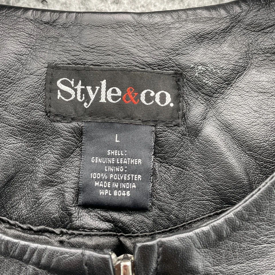 Chaqueta Moto Style & Co. 100% Cuero Para Mujer Grande Negra Y2k Años 70 Elegante Oficina Años 90 Foto 3 de 4